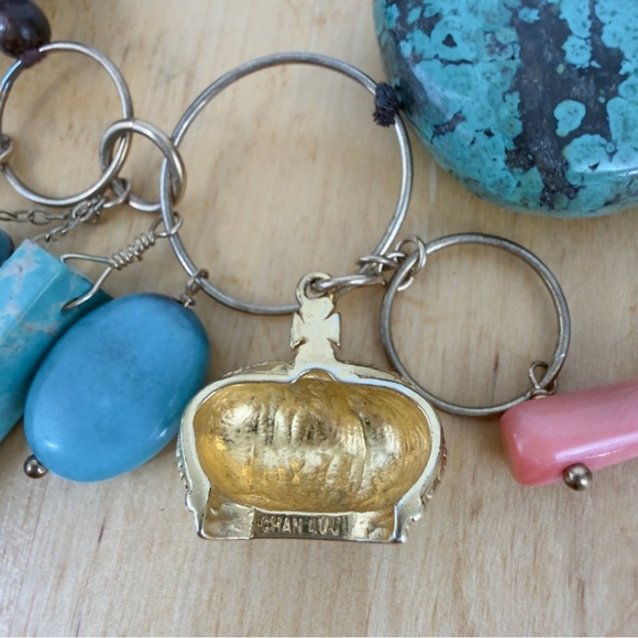 CHAN LUU Multi-beaded Turquoise Long Necklace w Crown Charm & Sterling 925 Clasp - Picture 12 of 16